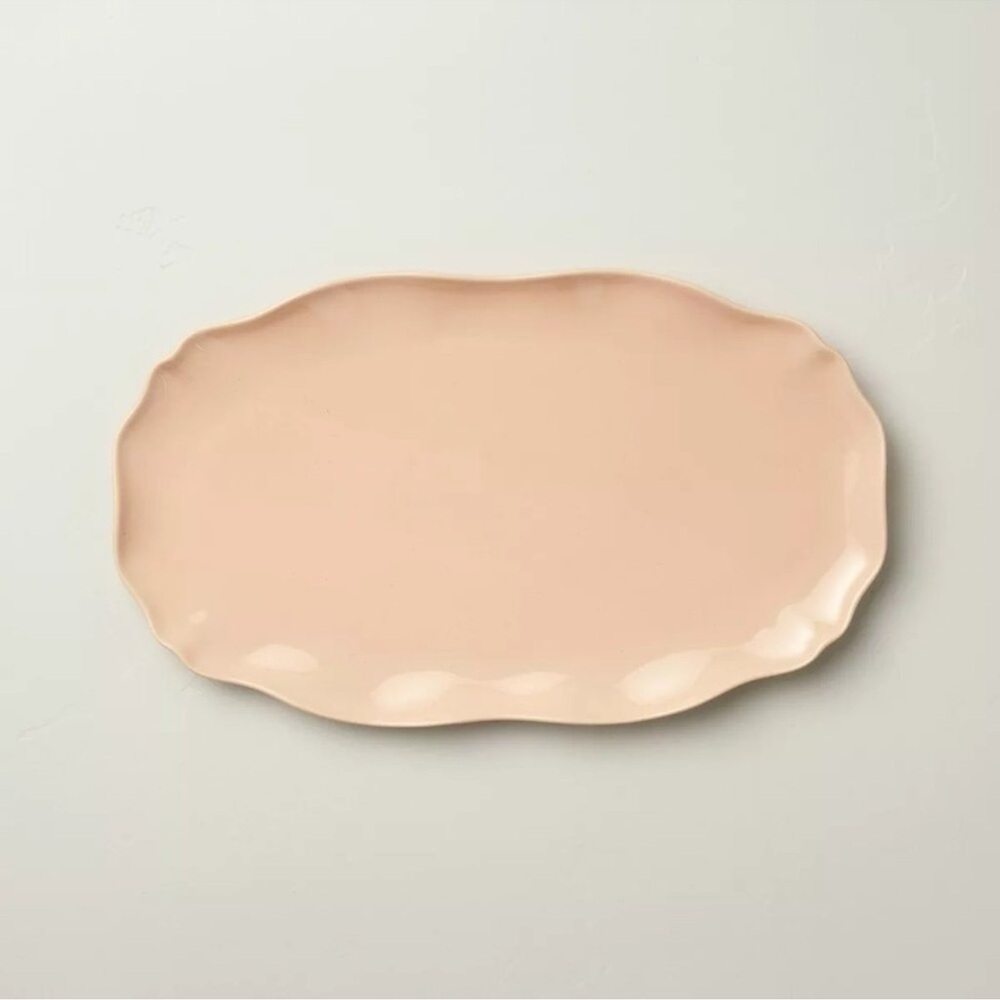 Hearth & Hand Magnolia 11"x18" Scalloped Stoneware Serving Tray Blush Pink NEW